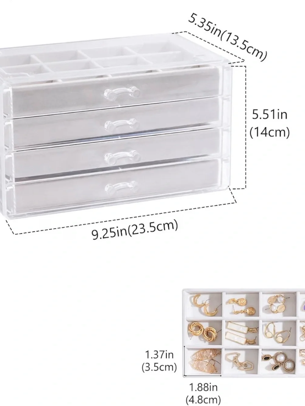 Clear Acrylic 4-Drawer Jewelry Organizer with White Felt Inserts